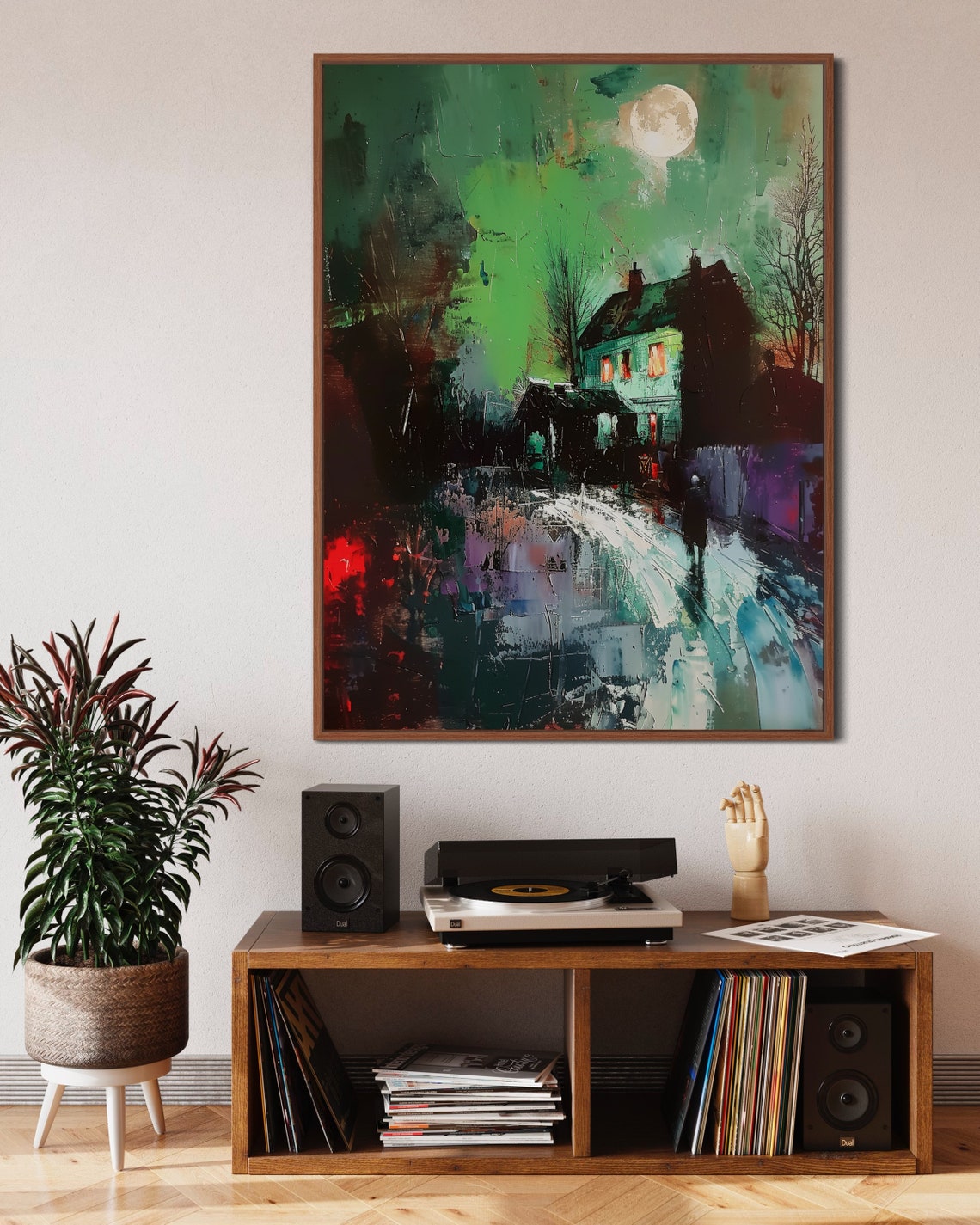 Moonlit Night Cityscape Expressionism Art Print Atmospheric Moonlight Poster Moody Dramatic Wall Art Melancholic Goth Room Decor - Image 5