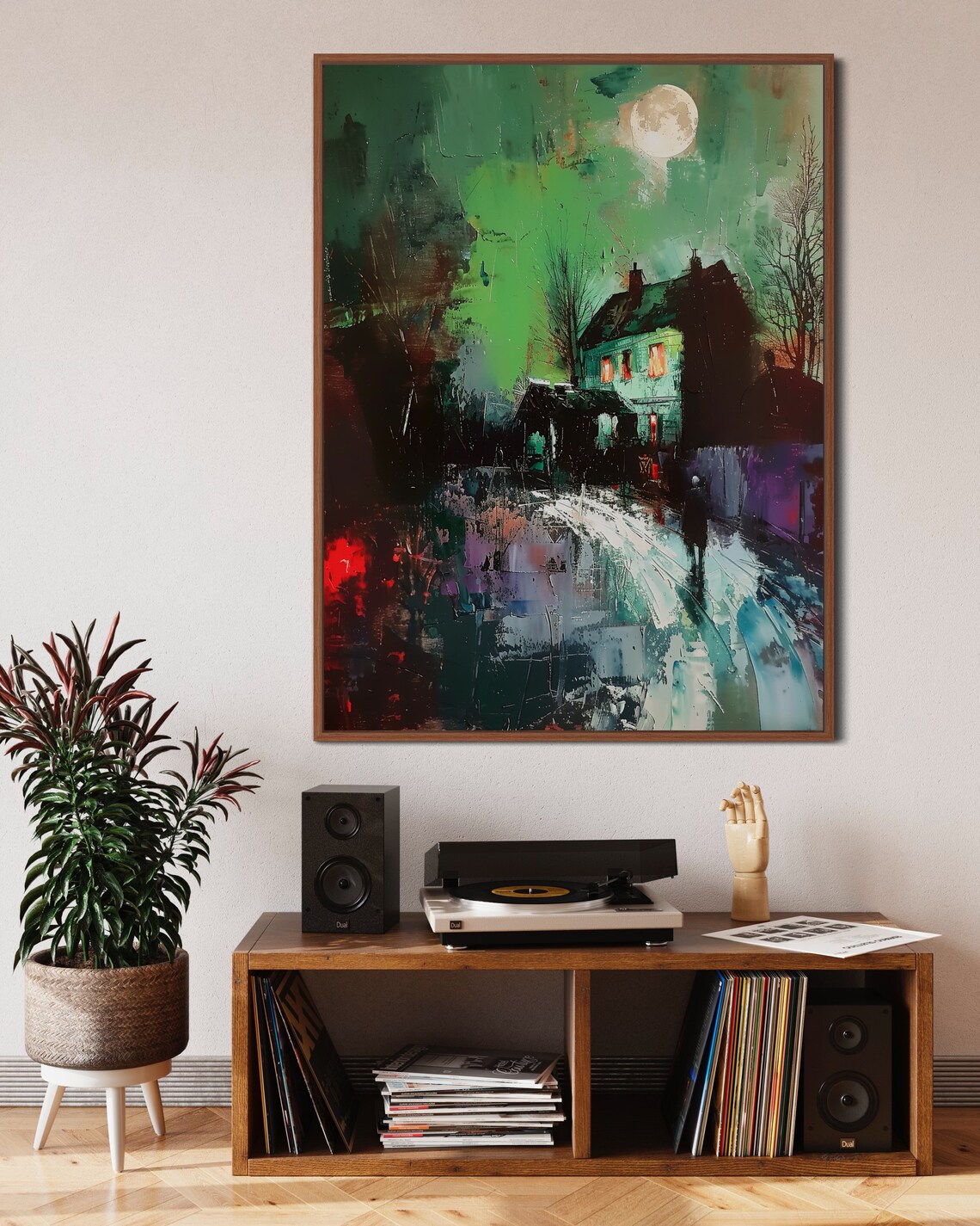 Moonlit Night Street Full Moon Expressionist Moody Urban Wall Art - Image 5