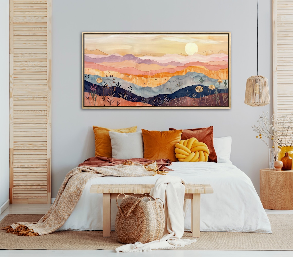 Boho Sunrise Mountain Art Print, Minimalist Hills - Image 4