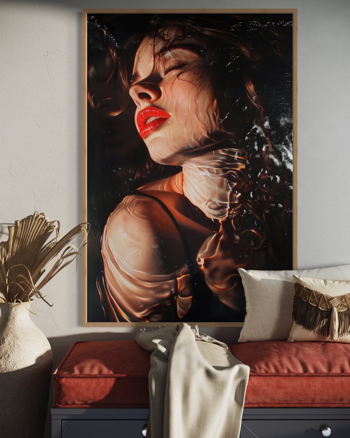 Sensual Female Portrait Water Effect Red Lips Hyperreal Art Poster - Image 5