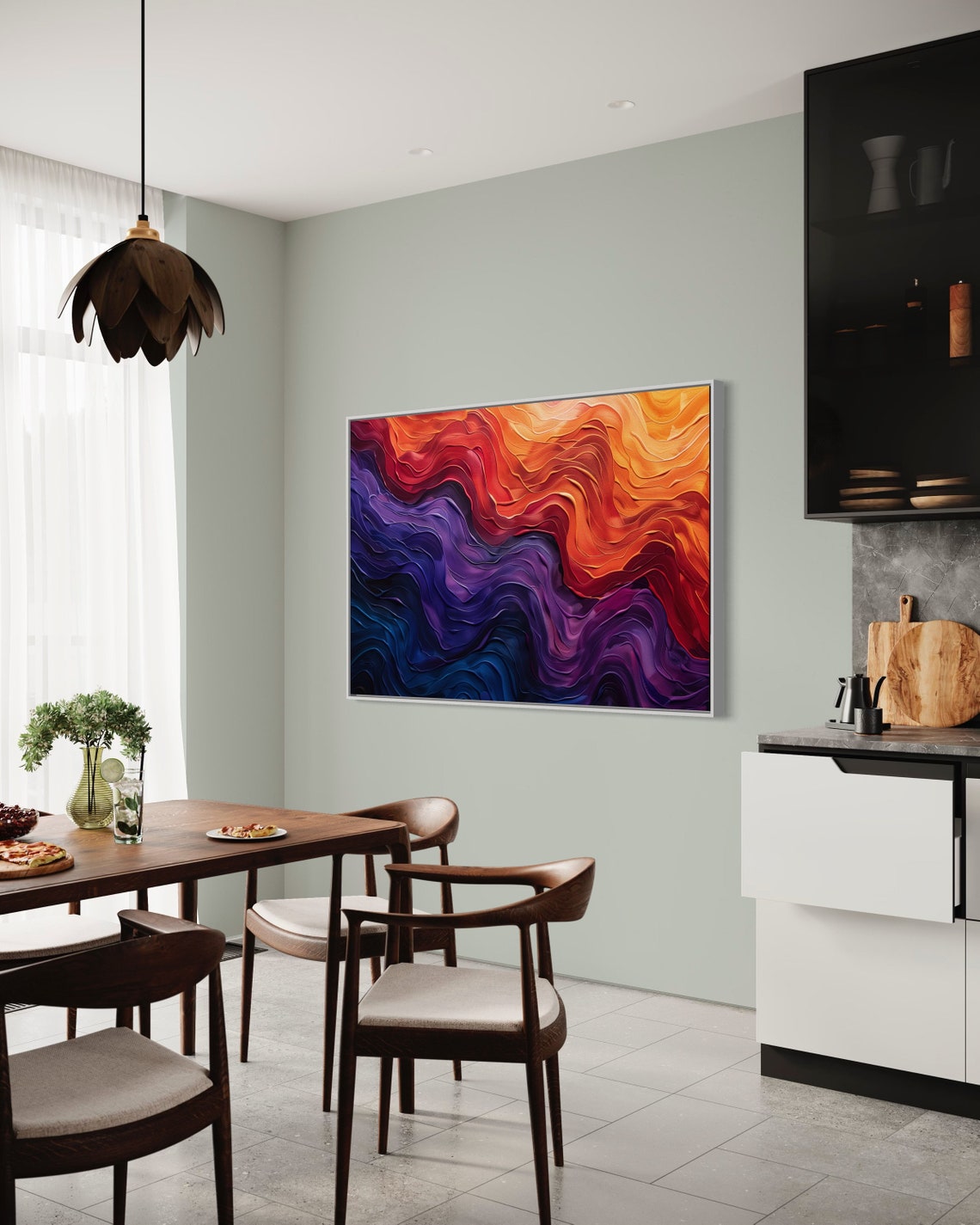 Abstract Wavy Texture Gradient Sunset Purple Orange 3D Wall Art Poster - Image 4
