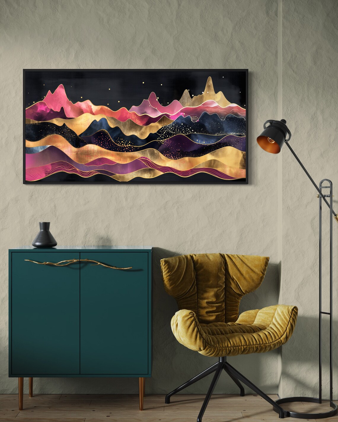 Midnight Summit Starry Night Sky, Abstract Mountain Art - Image 2