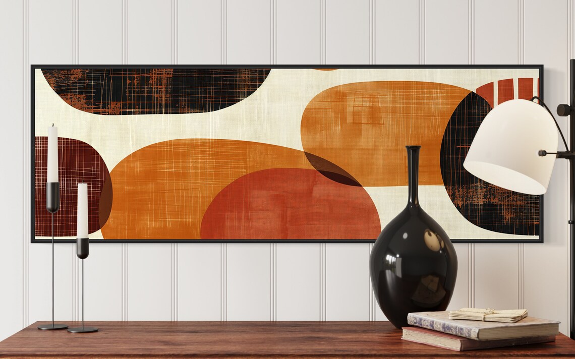 Geometric Abstract Shapes Earth Tone Mid Century Panoramic Art Print - Image 2