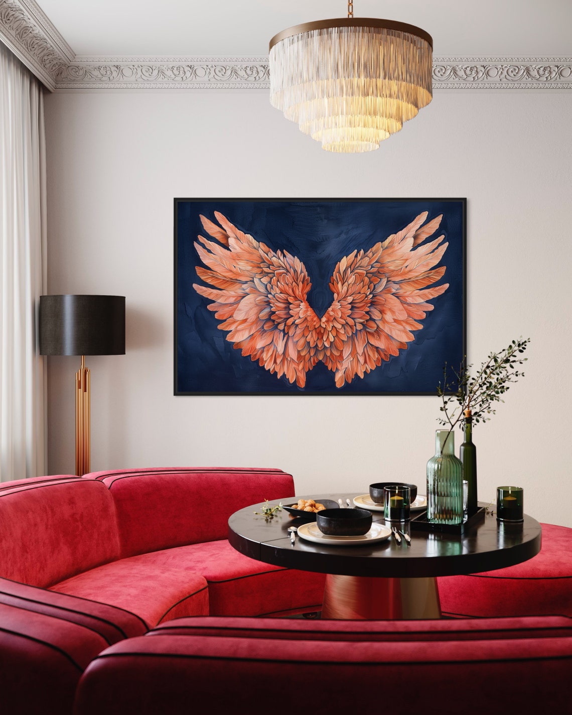 Dreamy Peach Angel Wings Navy Ethereal Abstract Wall Art Print - Image 5