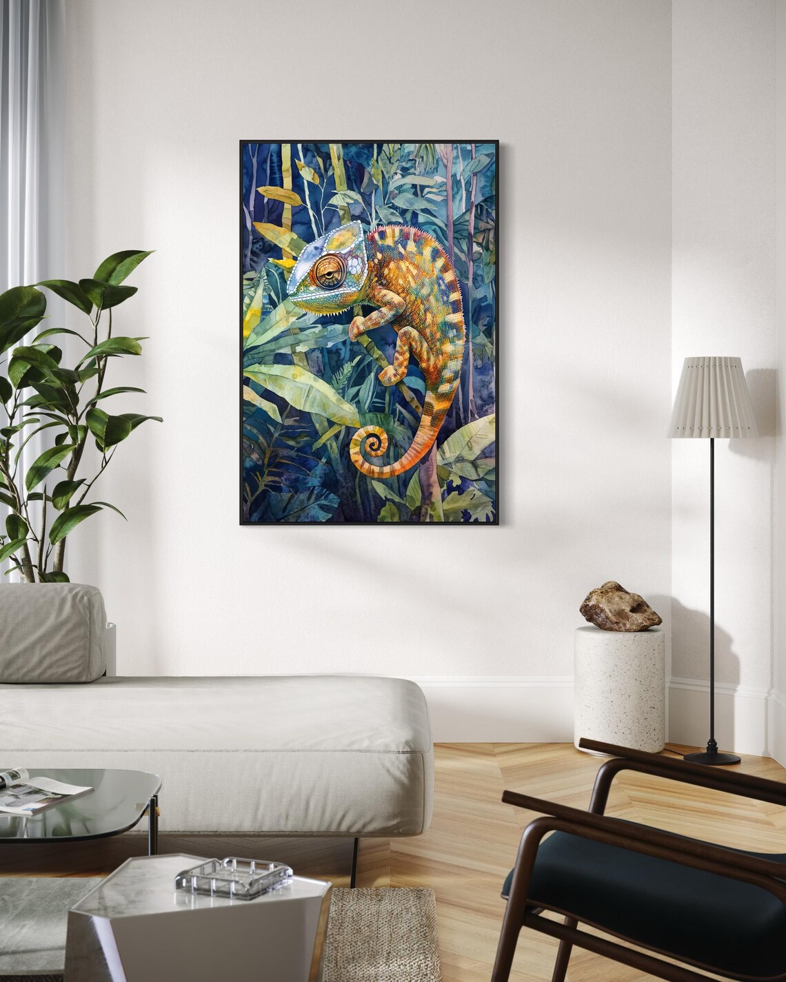 Chameleon Watercolor Style Art Print, Tropical Wildlife Decor - Image 2