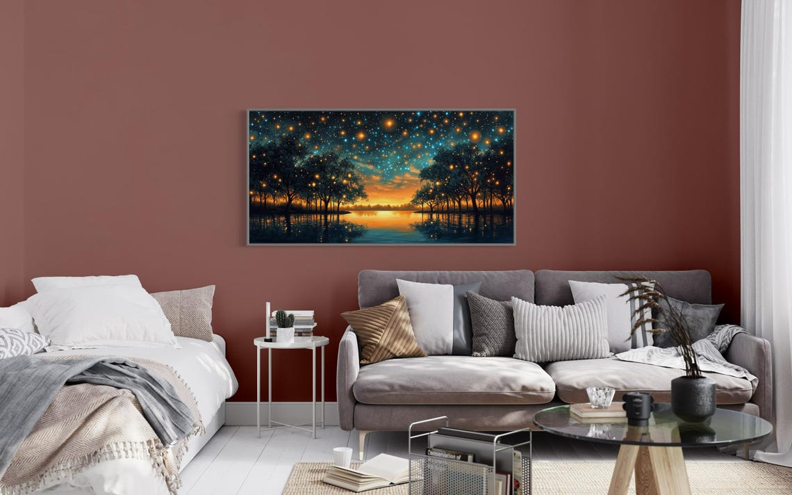 Dreamy Starry Night Lakeside Landscape Enchanted Twilight Print For Celestial Home Decor And Lake House Charm - Image 4