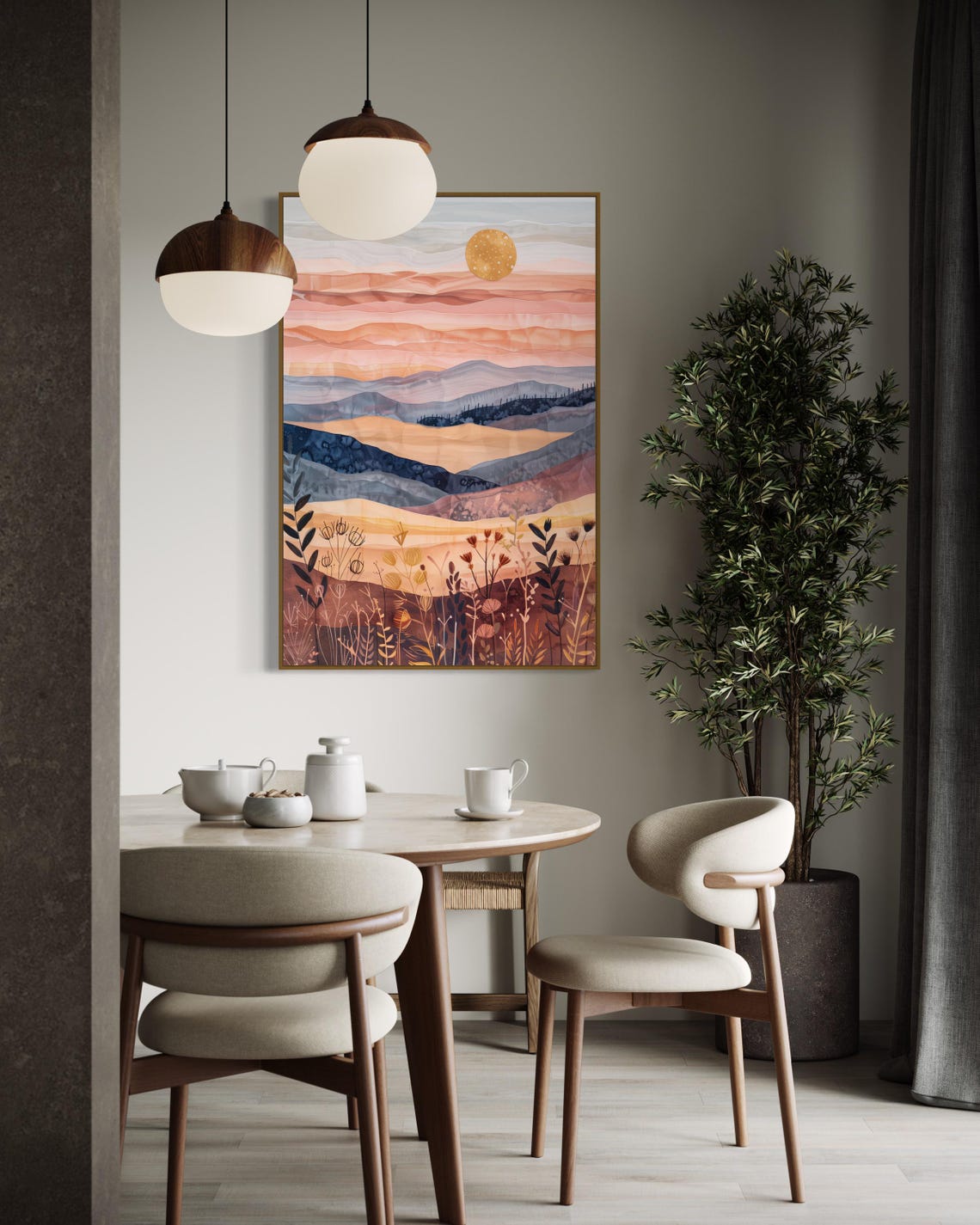 Minimalist Boho Mountain Sunset Earth Tone Wall Art Print For Coquette Room Decor Luxury And Relaxing Rustic Elegance - Image 3