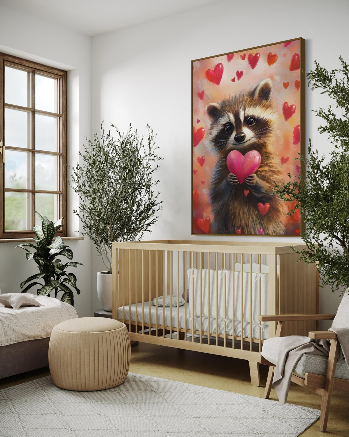Cute Raccoon Pink Heart Red Hearts Adorable Love Whimsical Animal Wall Poster - Image 2