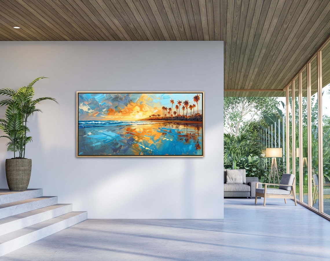 California Beach Sunset Palm Trees Ocean Reflections Travel Poster - Image 3