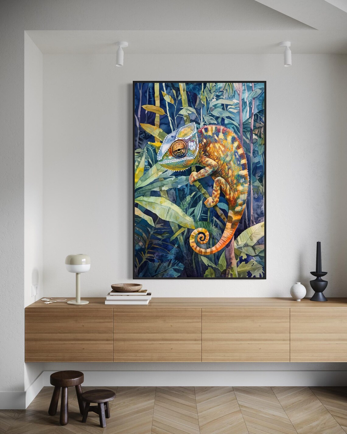 Chameleon Watercolor Style Art Print, Tropical Wildlife Decor - Image 3