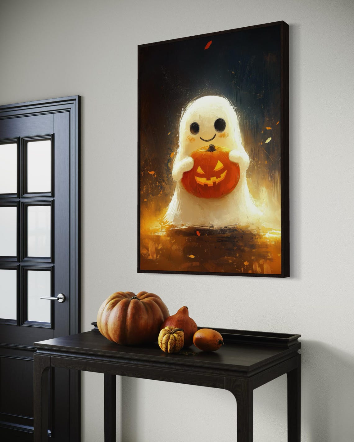 Cute Smiling Ghost Holding Pumpkin Jack O Lantern Halloween Art Print - Image 5