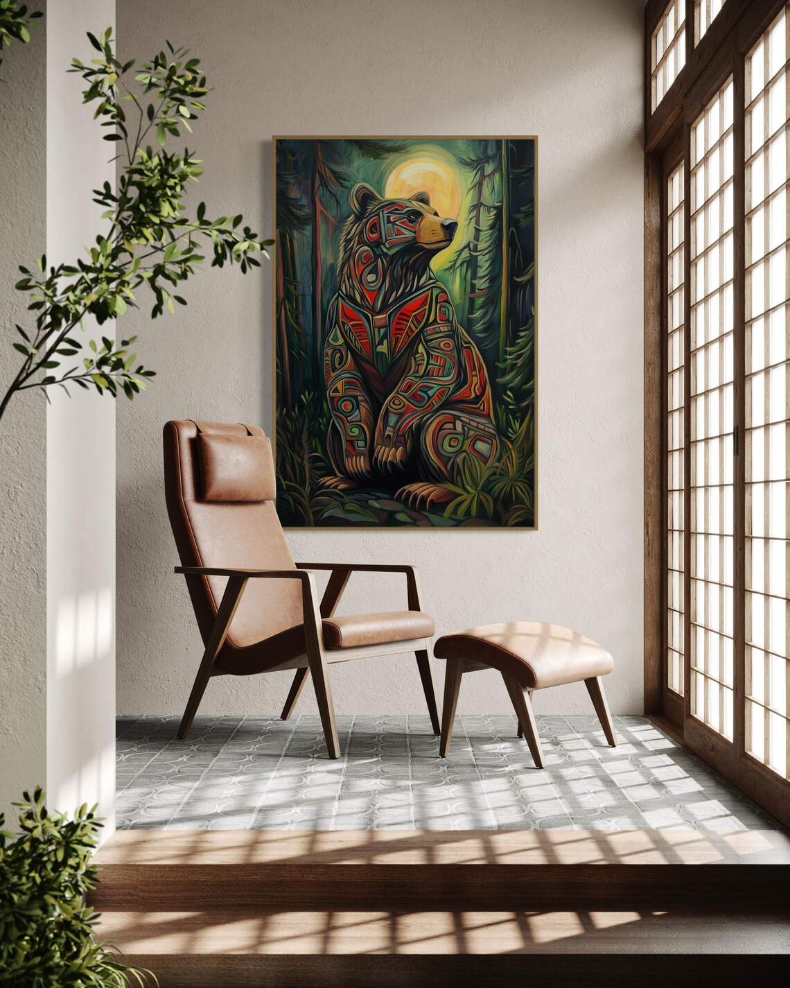 Tribal Bear Haida Wildlife Art Print, Rustic Lodge - Image 3
