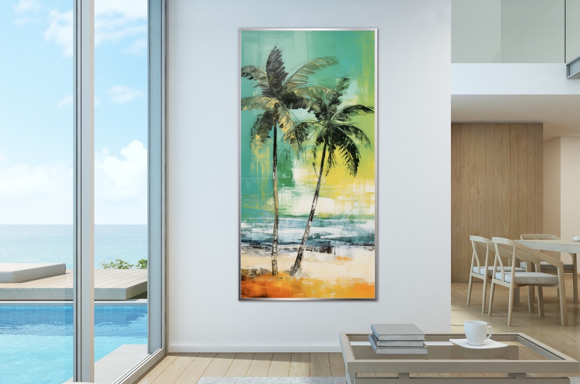 Palm Tree Beach View Turquoise Ocean Coastal Rustic Art Poster - Image 2