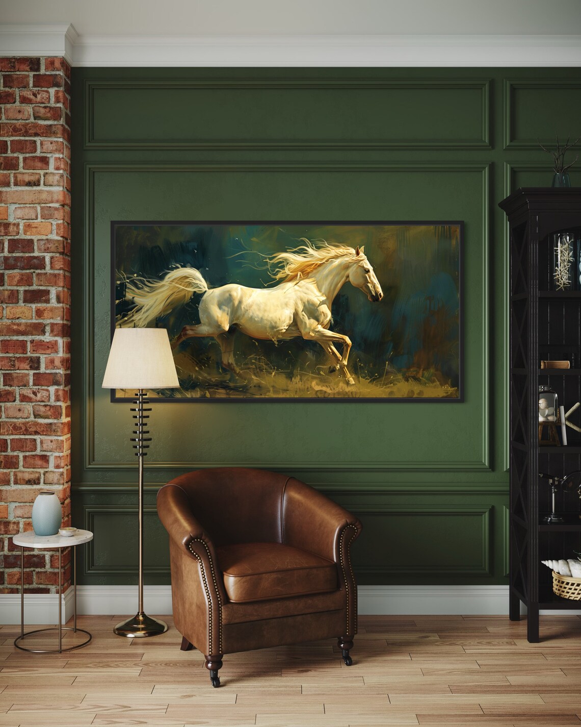 White Horse Galloping Golden Mane Equestrian Wildlife Art Poster - Image 3