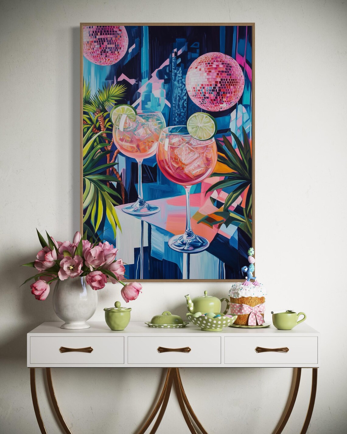 Neon Cocktail - Retro Disco Party Art Print