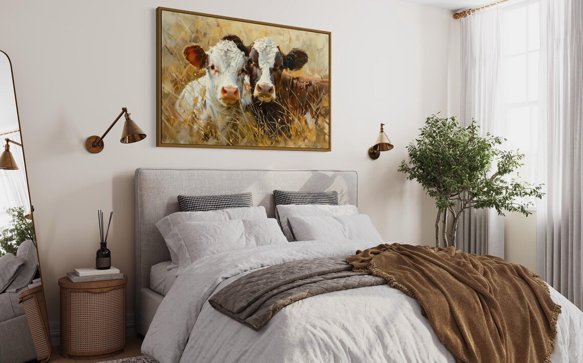 Curious Calves Golden Field Pair Farmhouse Animal Painting Poster - Image 5