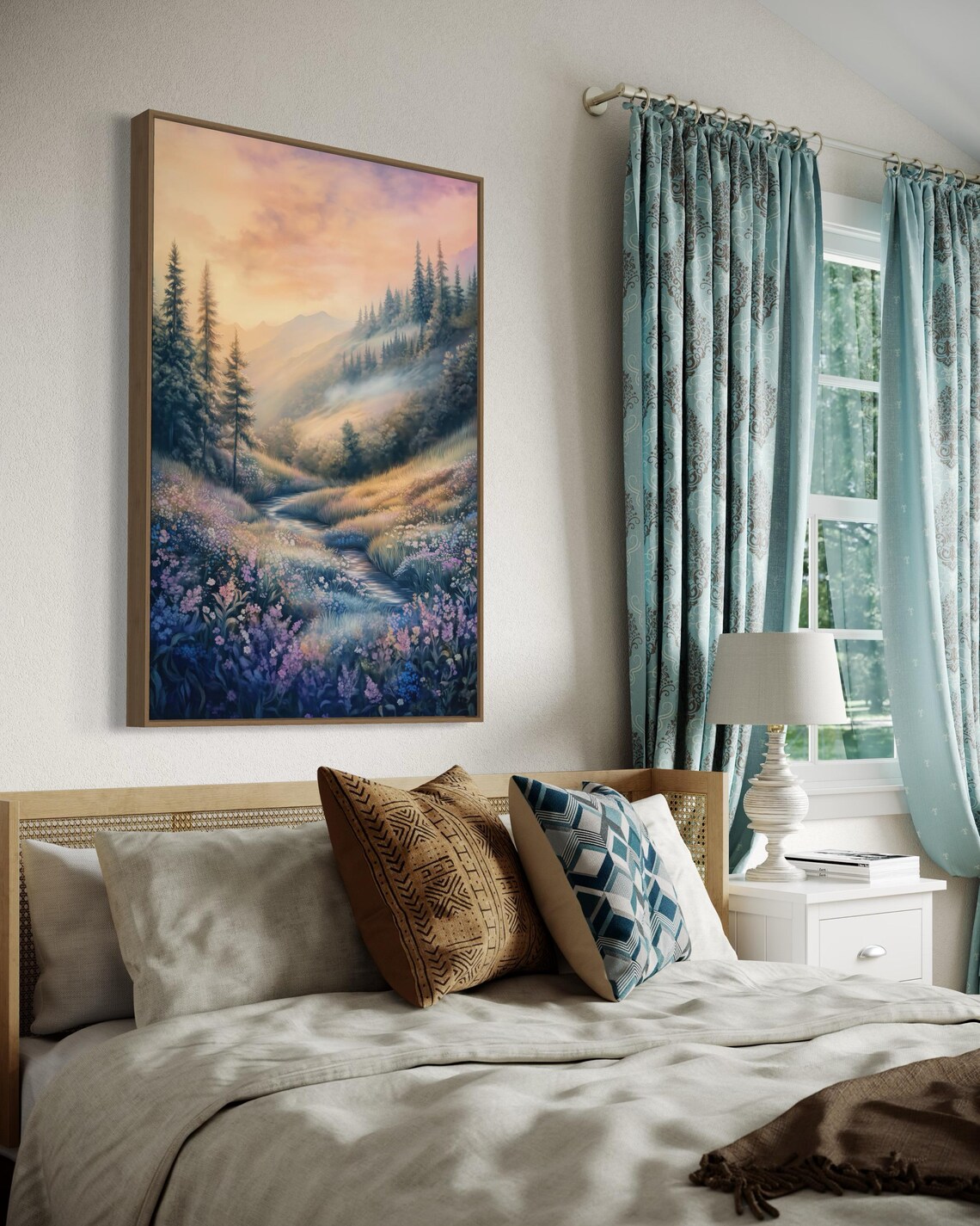 Mountain Valley Sunrise Wildflower Stream Serene Scenic Nature Poster - Image 4