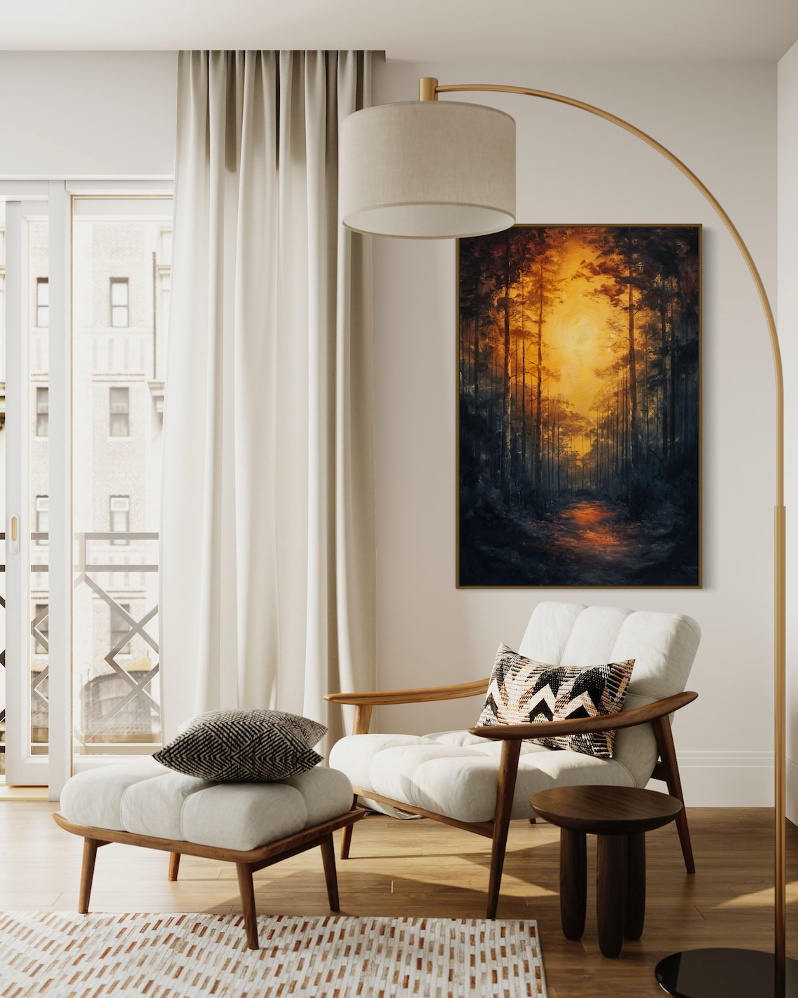 Dark Forest Path Sunset Golden Glow Moody Woodland Art Poster - Image 5