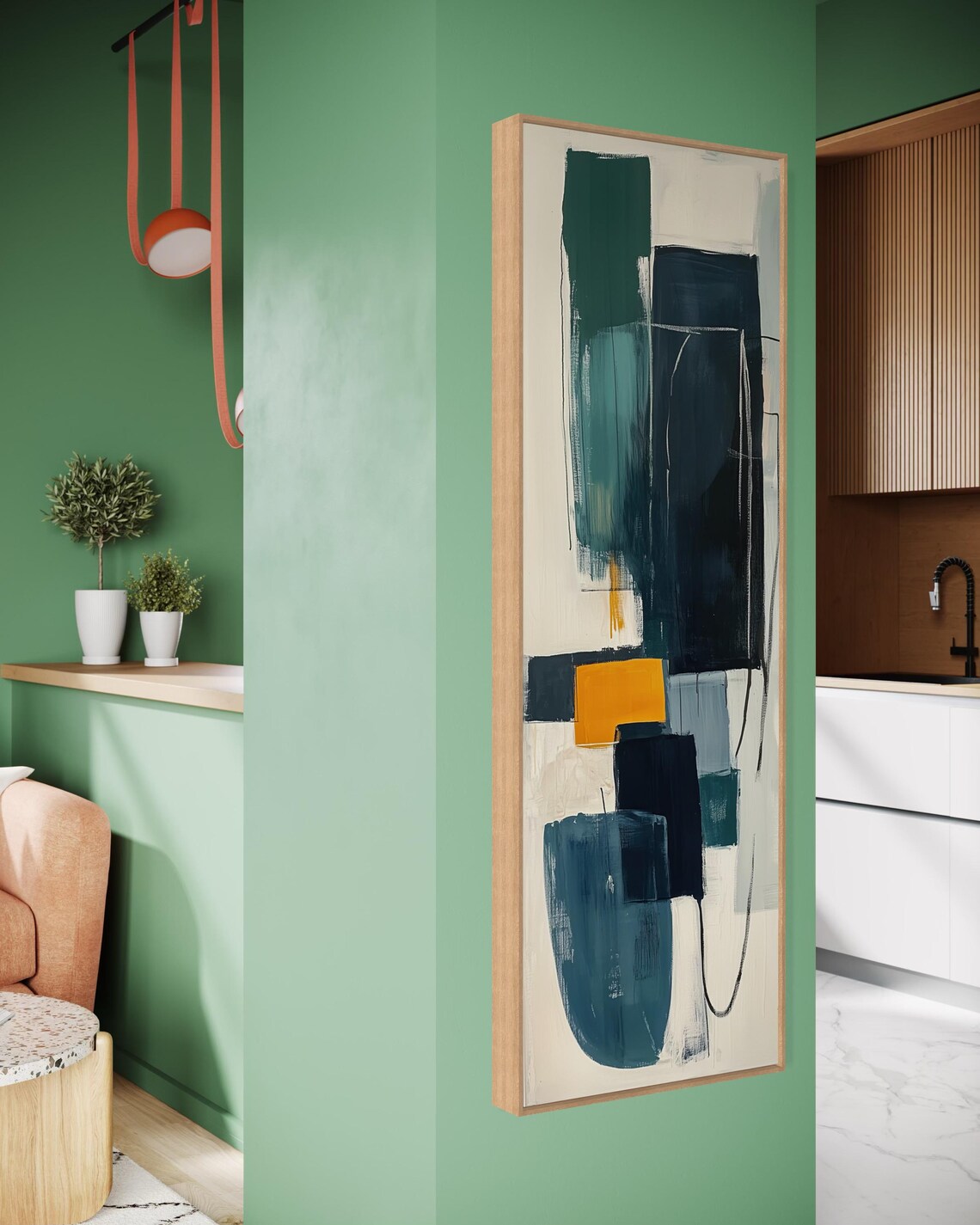 Teal and Navy Abstract Geometric Wall Art Print - Image 2