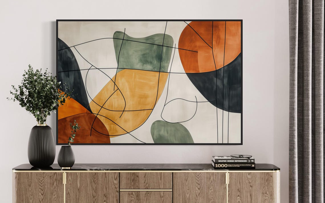 Modern Mid Century Abstract Organic Shapes Mustard Rust Sage Art Print - Image 3
