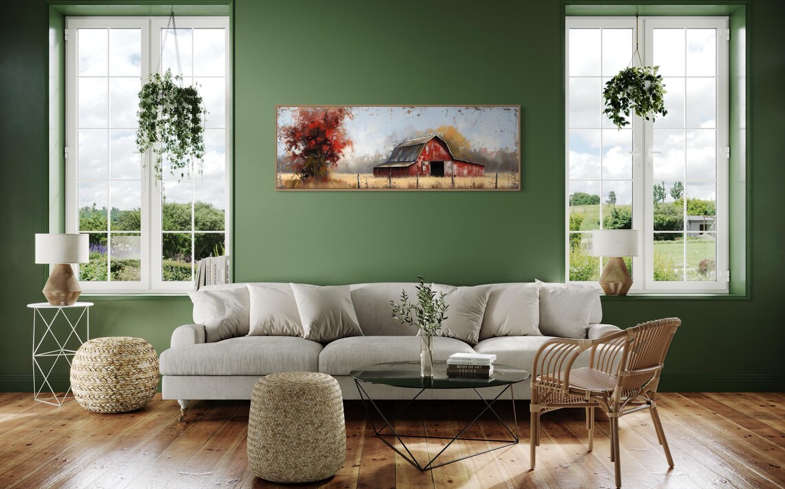 Moody Red Barn Panorama, Rustic Farm Art Print - Image 3