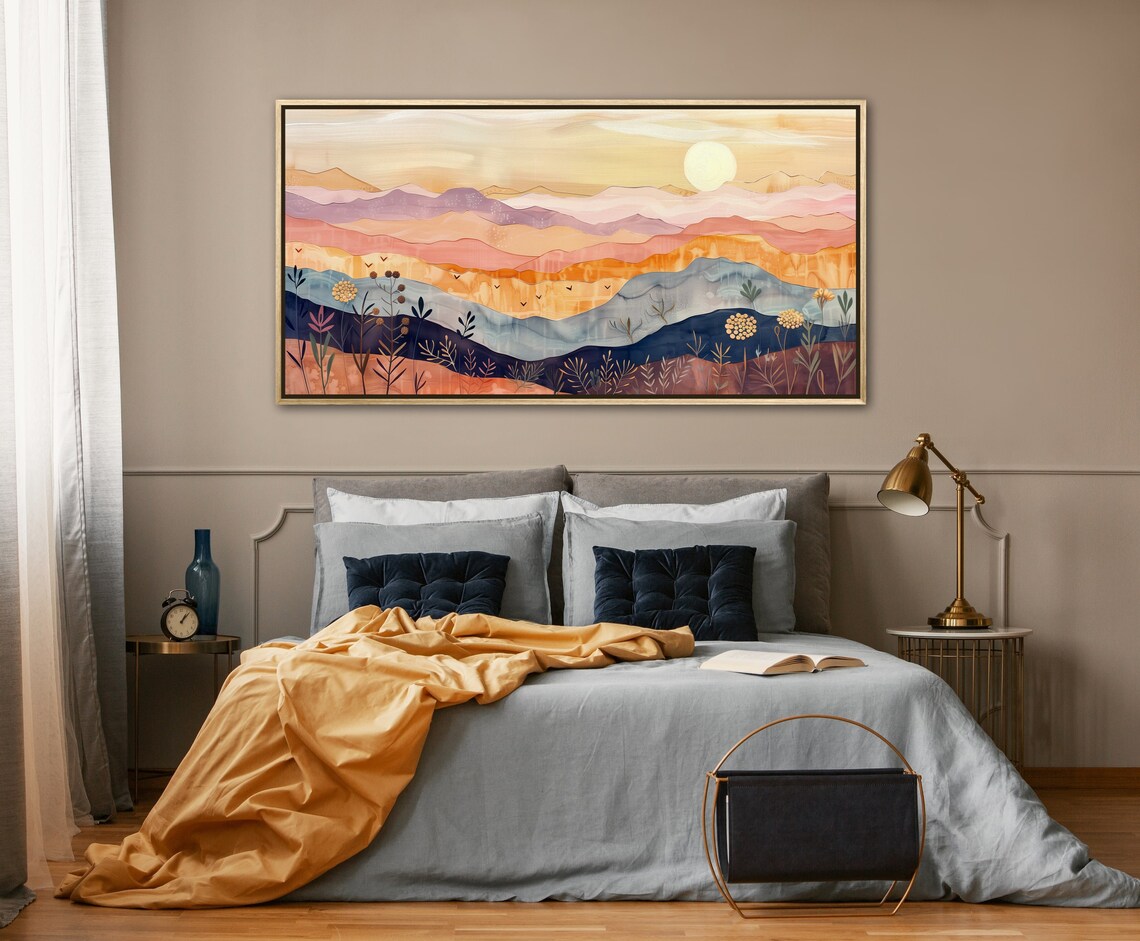 Boho Sunrise Mountain Art Print, Minimalist Hills - Image 2
