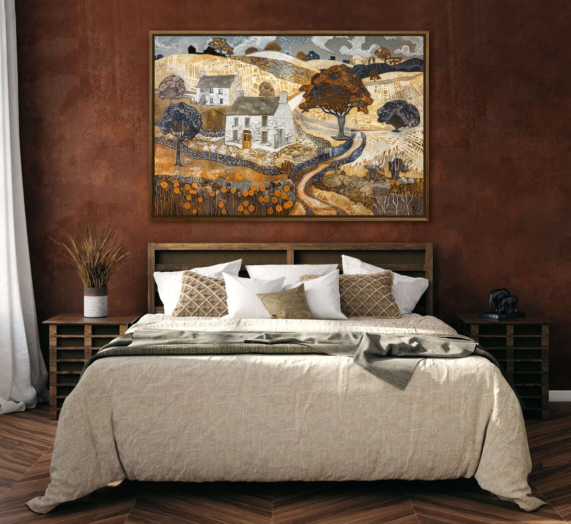 Rustic English Village Stone Cottages Golden Fields Countryside Poster - Image 3