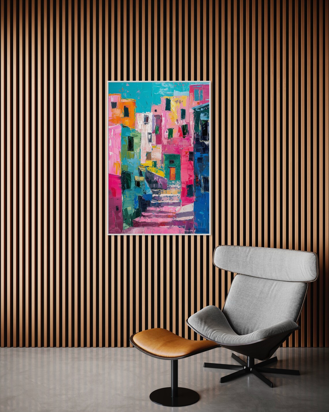 Colorful Abstract City Street Pink Teal Buildings Modern Urban Poster - Image 3