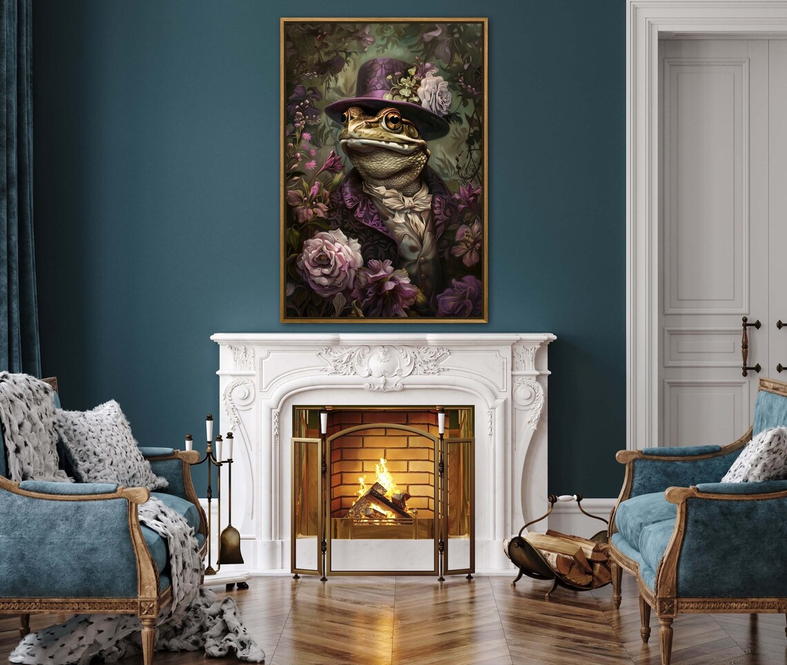 Regal Victorian Frog Top Hat Floral Whimsical Animal Portrait Art Poster - Image 4