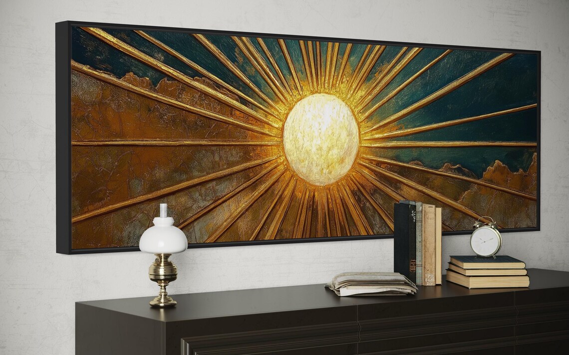 Golden Sunburst Panoramic Teal and Gold Poster Print - Image 3