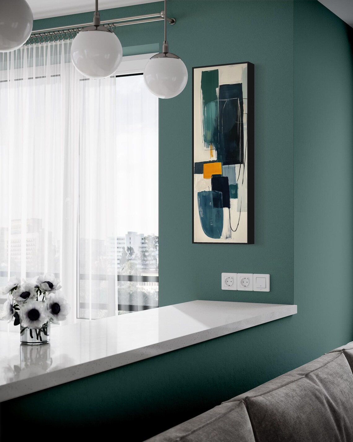Teal and Navy Abstract Geometric Wall Art Print - Image 3