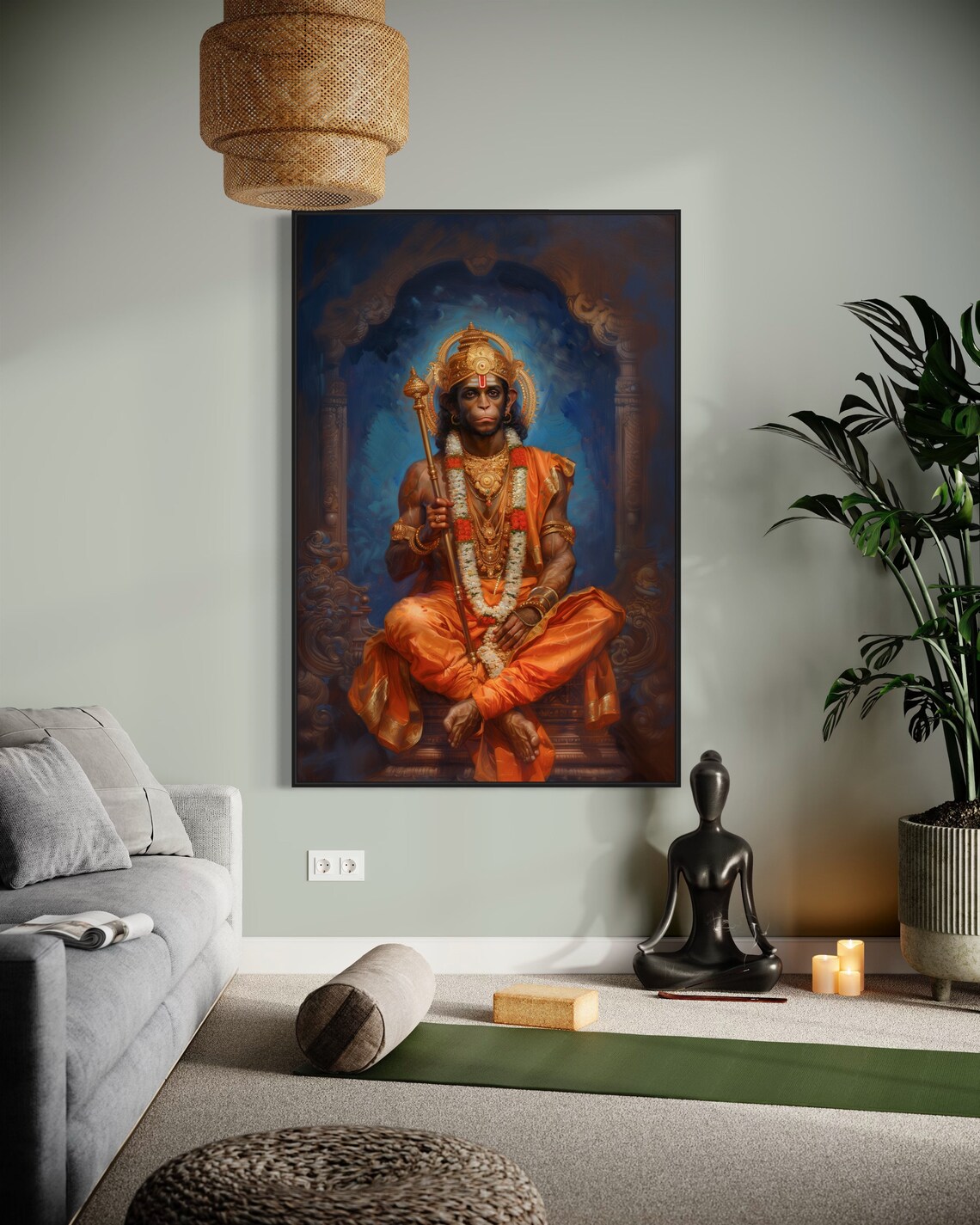 Lord Hanuman Seated Meditation Divine Indian Spiritual Art Poster - Image 4