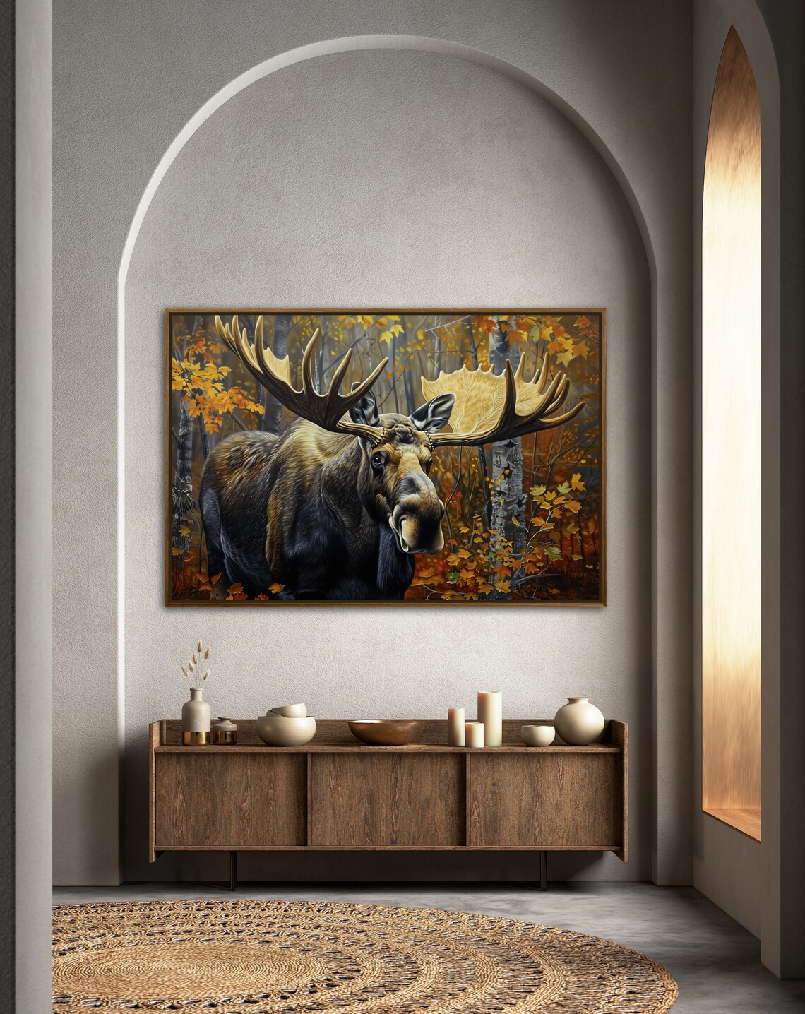 Majestic Moose Autumn Forest Antlers Realistic Wildlife Painting Print - Image 5