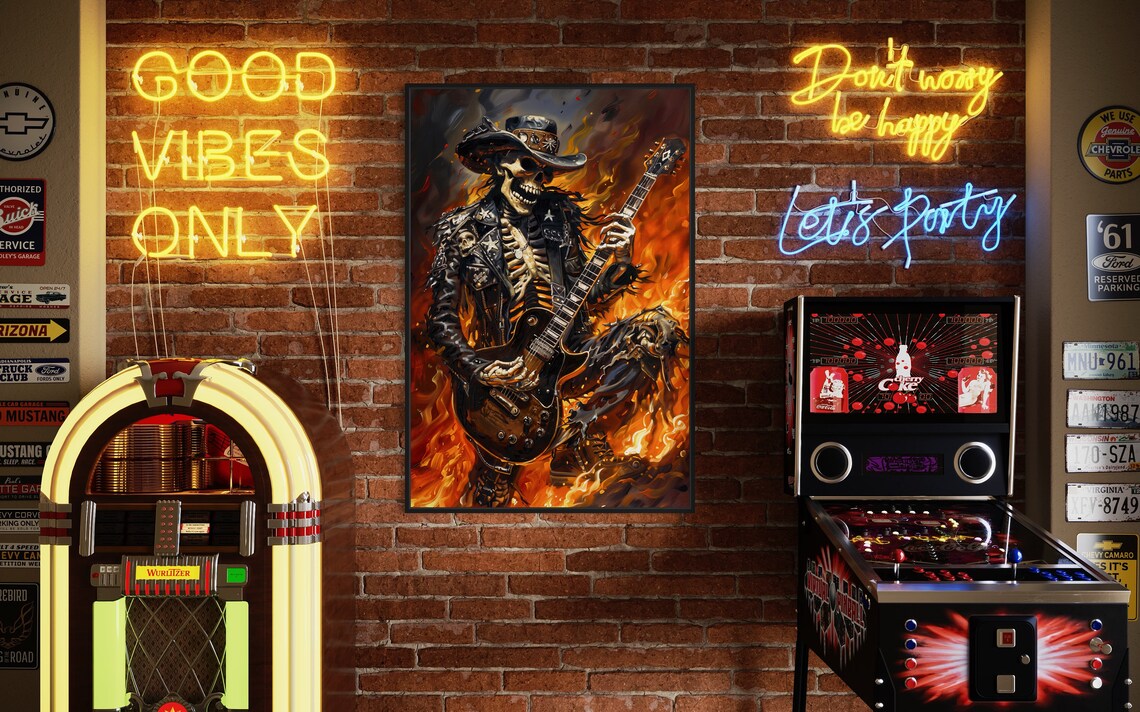 Gothic Rock Skeleton Guitarist Art Print - Image 2