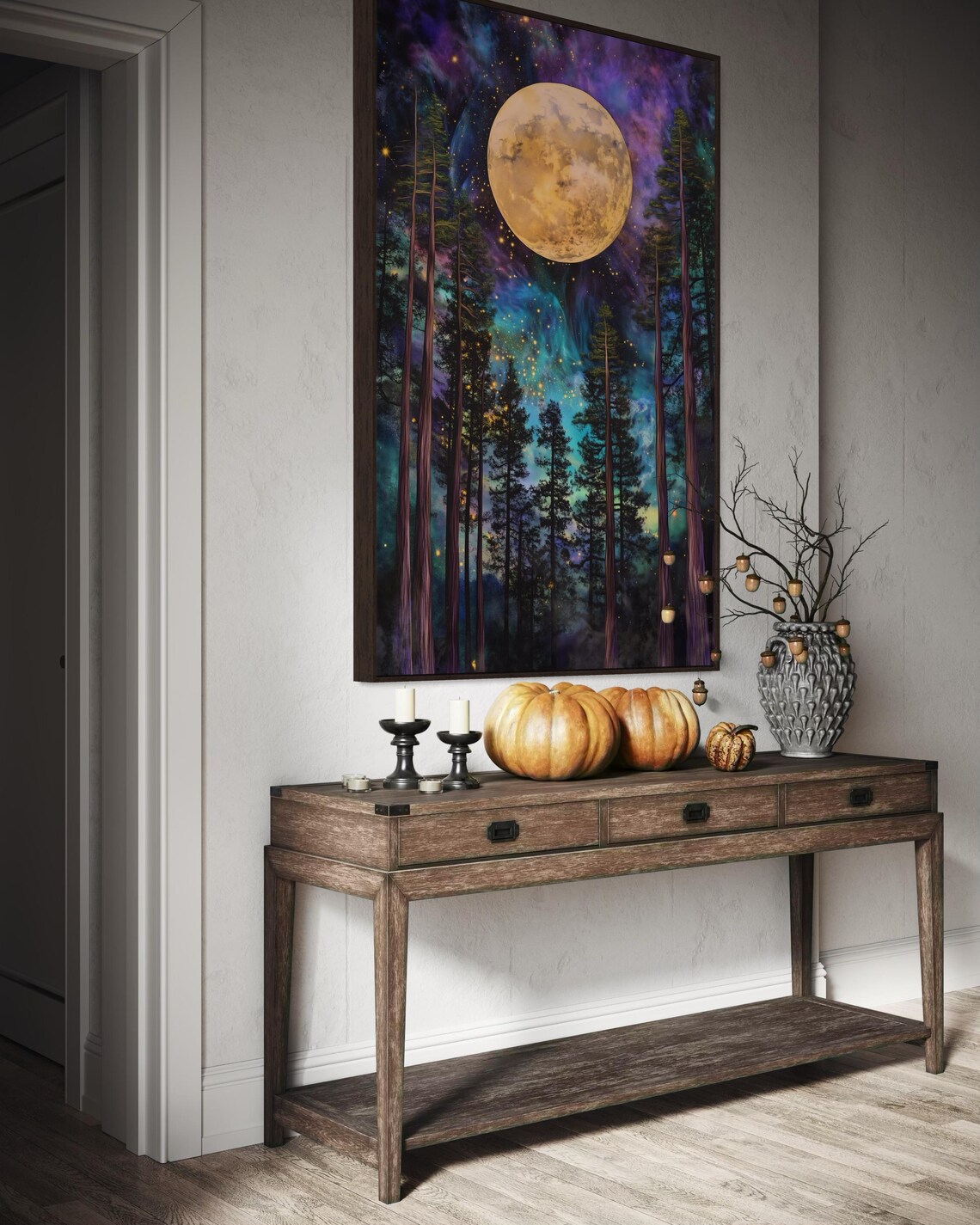 Enchanted Forest Full Moon Night Sky Art Print - Image 3