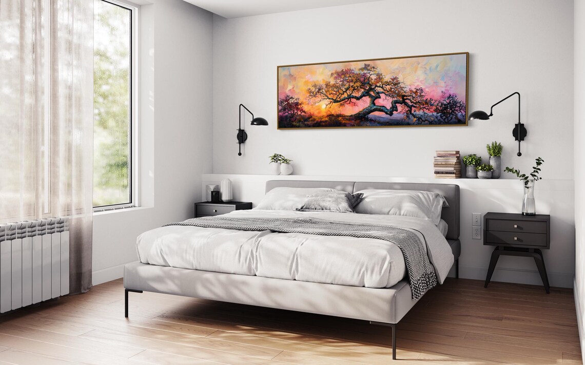 Gnarled Old Oak Tree Colorful Sunset Sky Panoramic Landscape Poster - Image 3