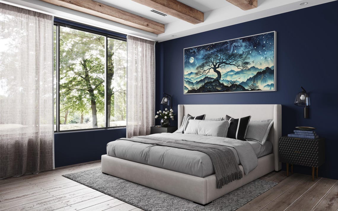 Moonlit Celestial Tree Starry Night Mountains Dreamy Art Poster - Image 5