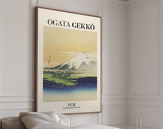 Japanese Wall Art Print Ogata Gekk Blue Japandi Dcor Mountain Wall Art Green Landscape Wall Art Poster Print Oriental Wall Hanging