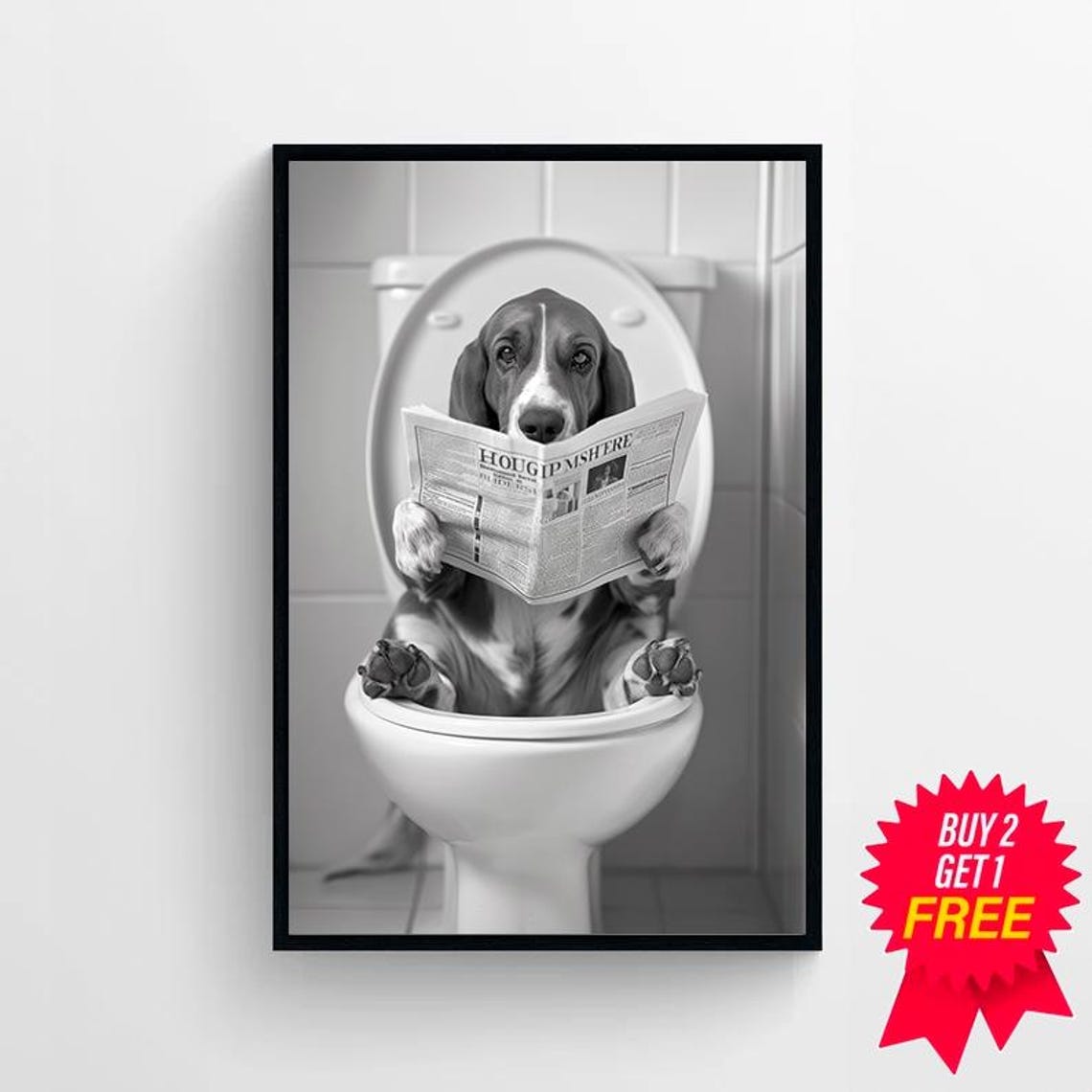 Basset Hound Wall Art Funny Bathroom Decor Basset Hound In Toilet Animal In Toilet Basset Gift Dog Art - Image 4