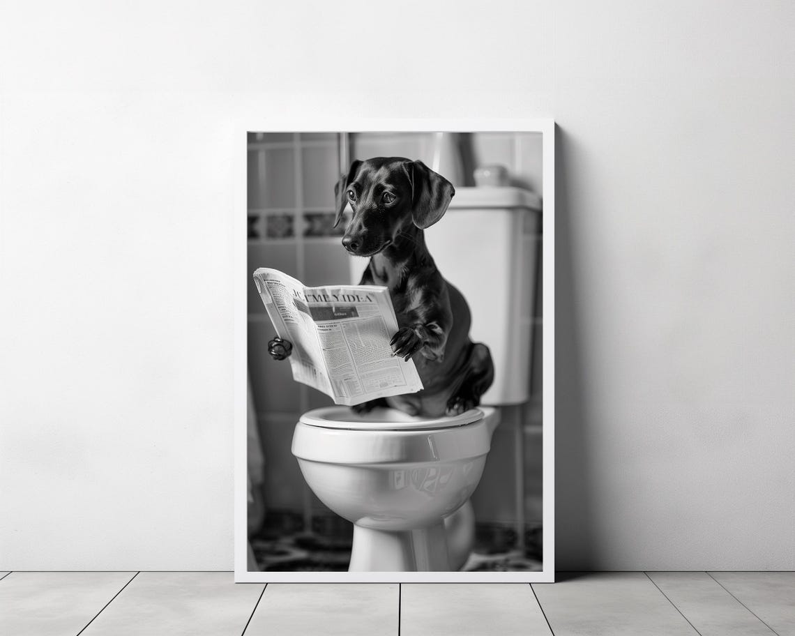 Dachshund Wall Art Funny Bathroom Decor Dachshund Dog In Toilet Animal In Toilet Dog Art Dachshund Gift Petshop Art - Image 3