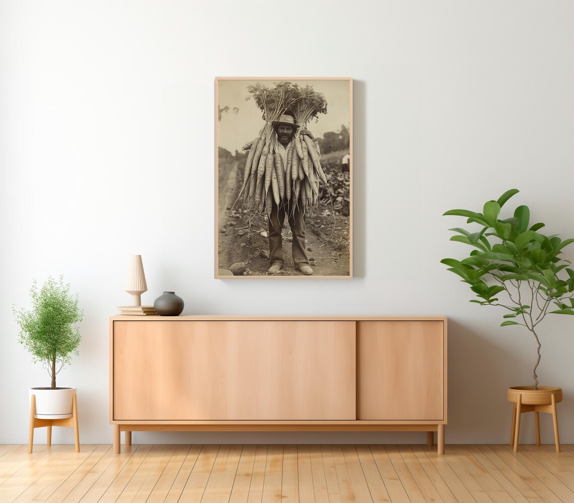 Vintage Farmer Holding Giant Carrots Antique Farm Photography Poster - Image 2