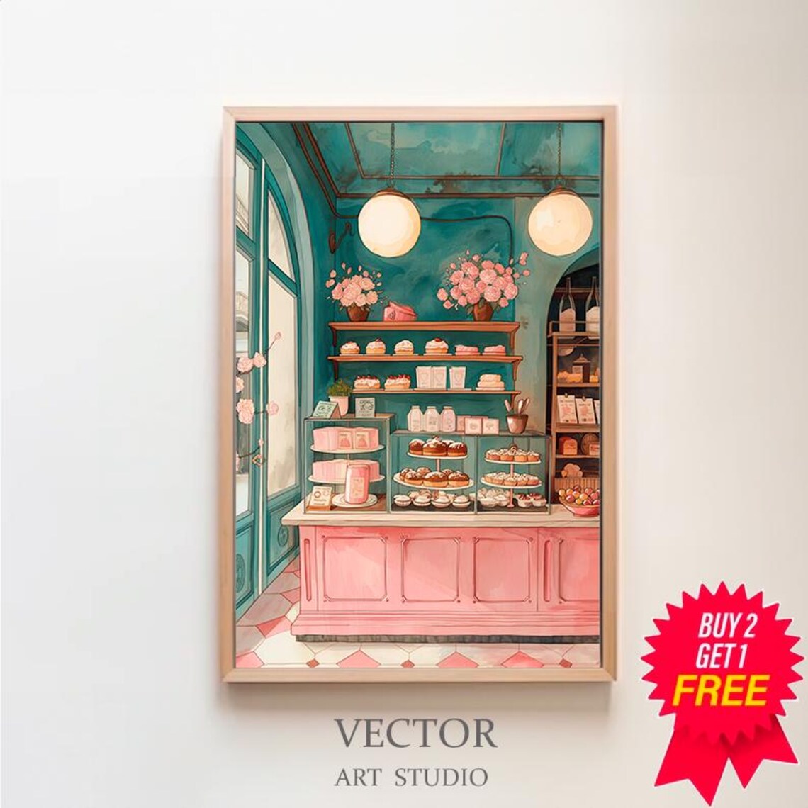 Cake Bakery Cafe Poster, Danish Pastel Watercolor