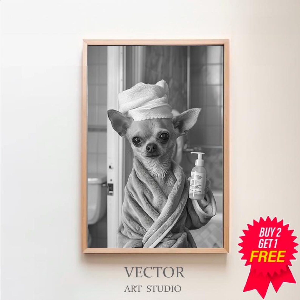 Chihuahua Bathroom Dog Photograph, Wall Art Print