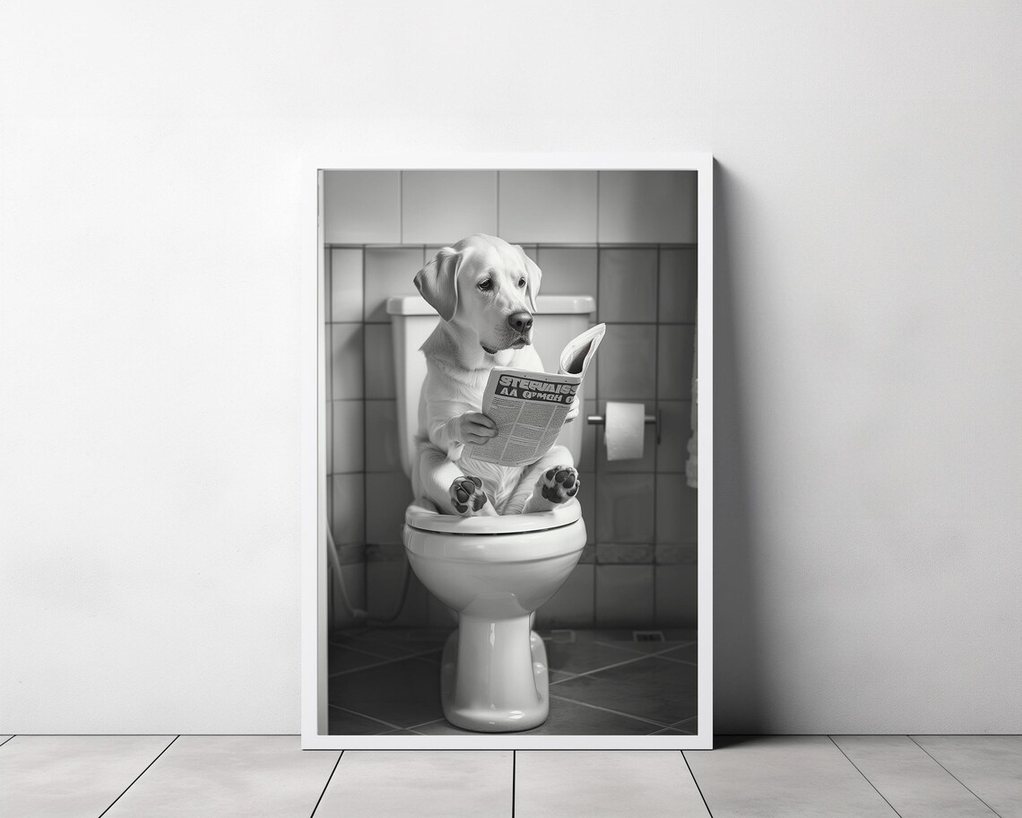 Labrador Retriever Reading Newspaper Toilet Funny Dog Art Poster - Image 3