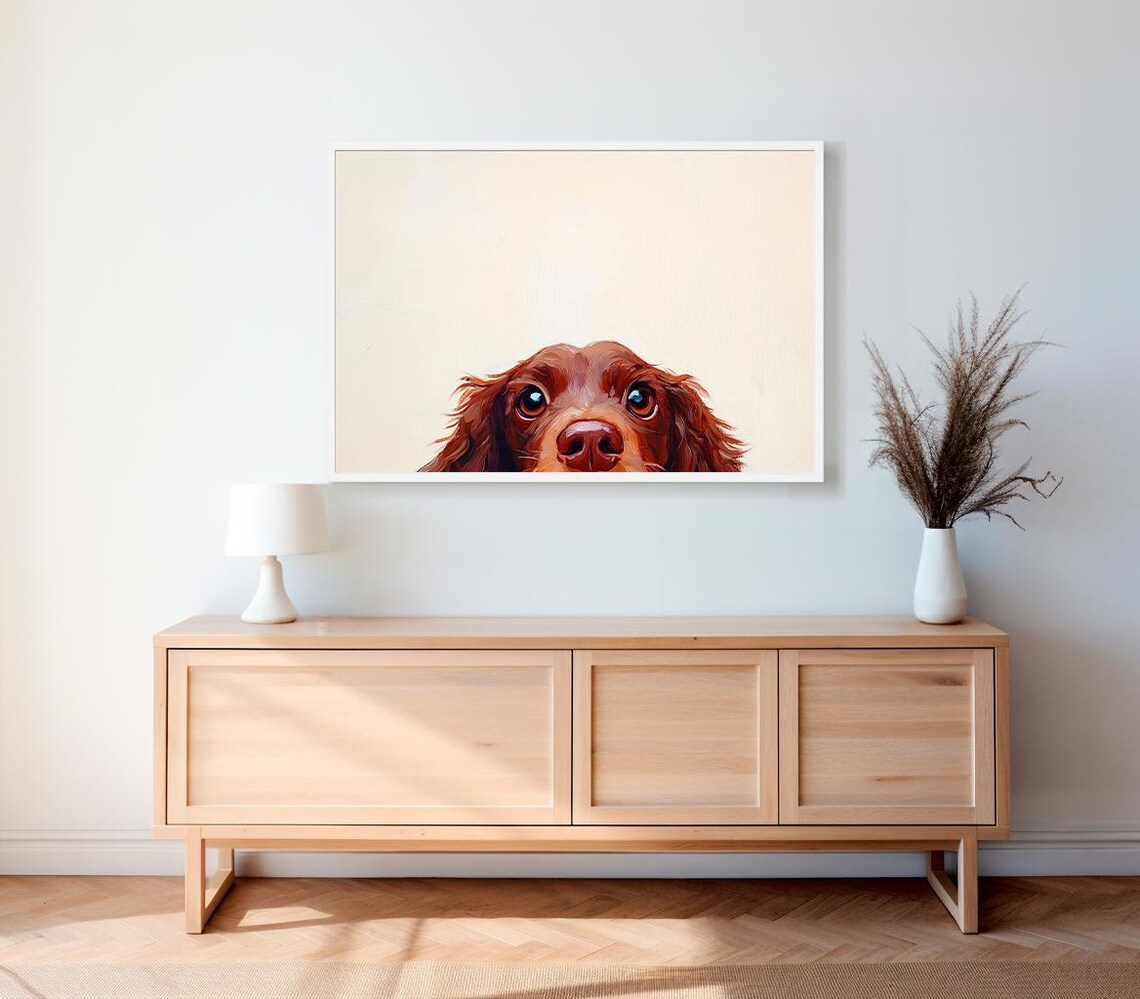 Wide Eyed Brown Puppy Peeking Over The Edge Funny Cute Dog Wall Art - Image 2
