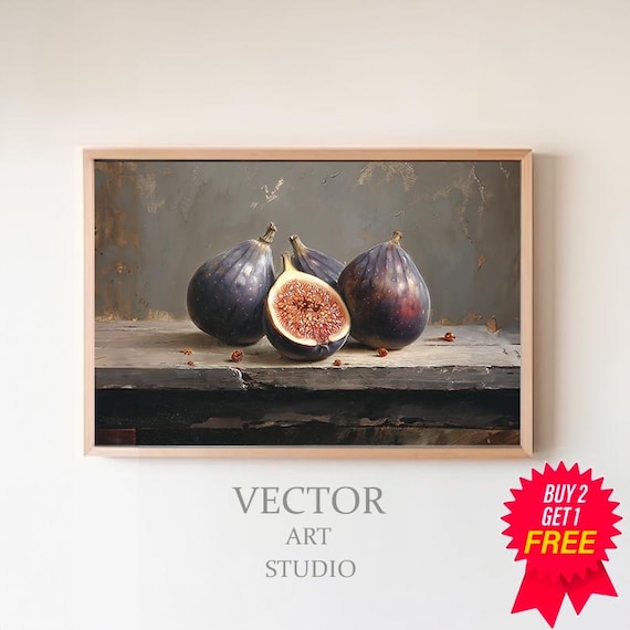 Dark Moody Figs Fruit Art Print Still Life Painting Rustic Vintage Art Painting Cottagecore Oil Painting Country Farmhouse Kitchen Decor