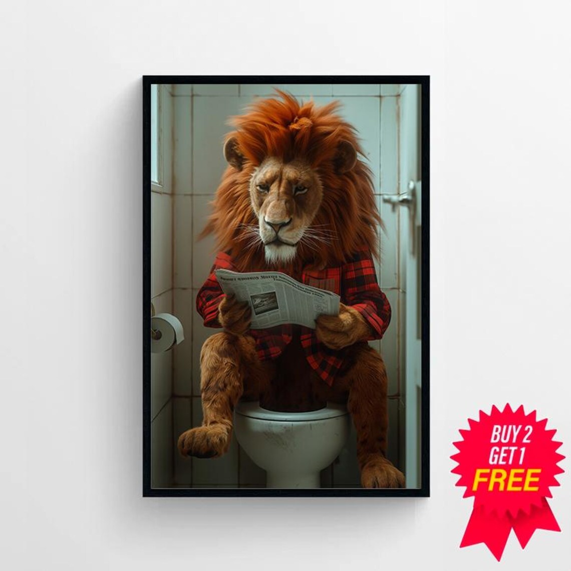 Funny Lion Bathroom Print, Kids Bath Wall Art Print - Image 4