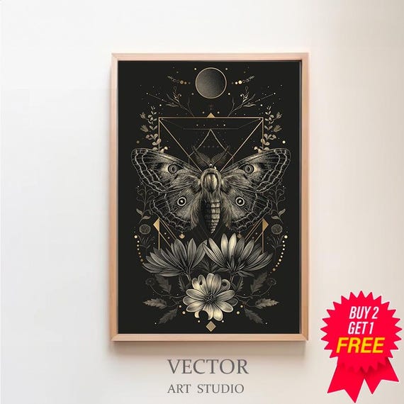 Moth Painting Art Print Dark Cottagecore Artwork Wall Art Witchy Room Decor Art Nouveau Dark Academia Prints