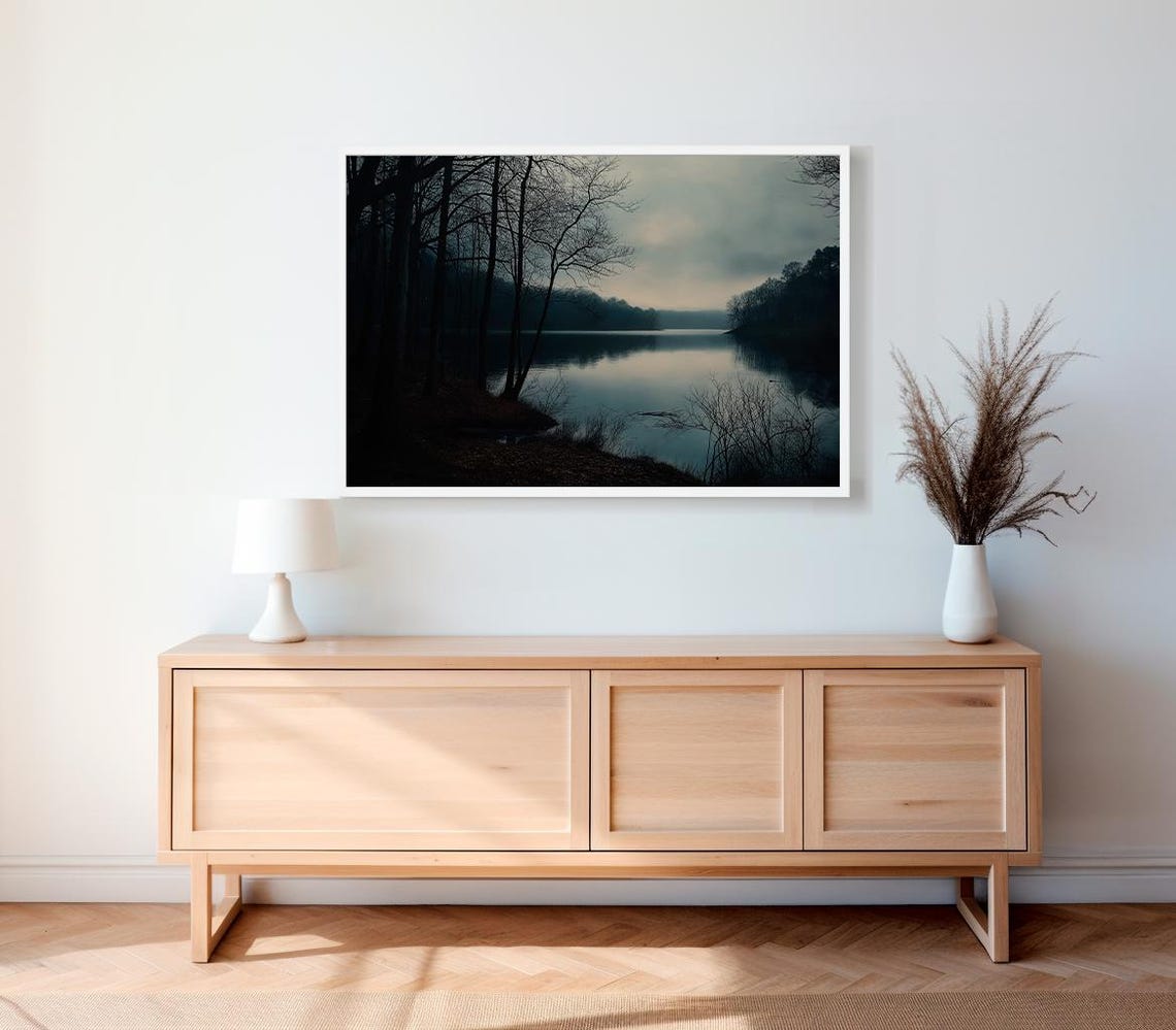 Moody Landscape Bare Trees Painting Dark Cottagecore Art Print Rustic Country Wall Art Nature Landscape Vintage Farmhouse Decor - Image 2