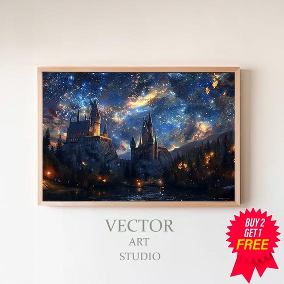 Wizarding Inspired Poster Vintage Wizard School Wizard World Van Gogh Painting Vintage Castle Decor Wall Art
